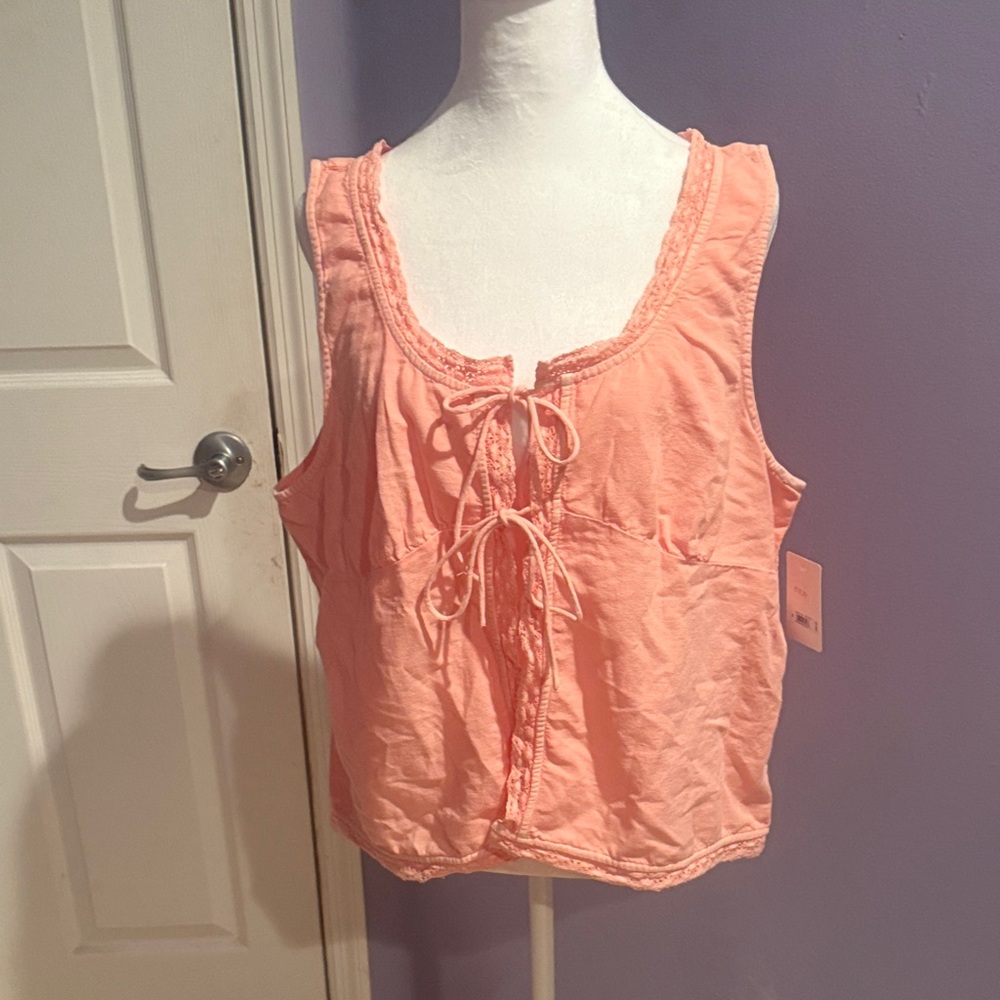 Lucky Brand Peach Tie-Front Tank Top